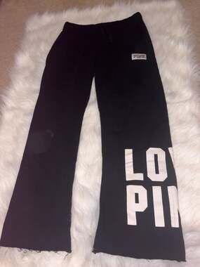 PINK Victoria's Secret Black Wide Leg Raw Hem Sweatpants